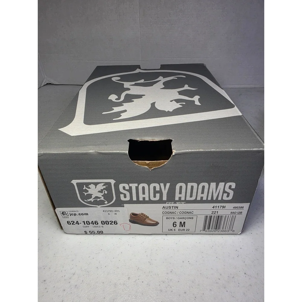 Stacy Adams Austin Boys Dress Shoes Cognac Brown Lace Up Oxfords Size 6M New